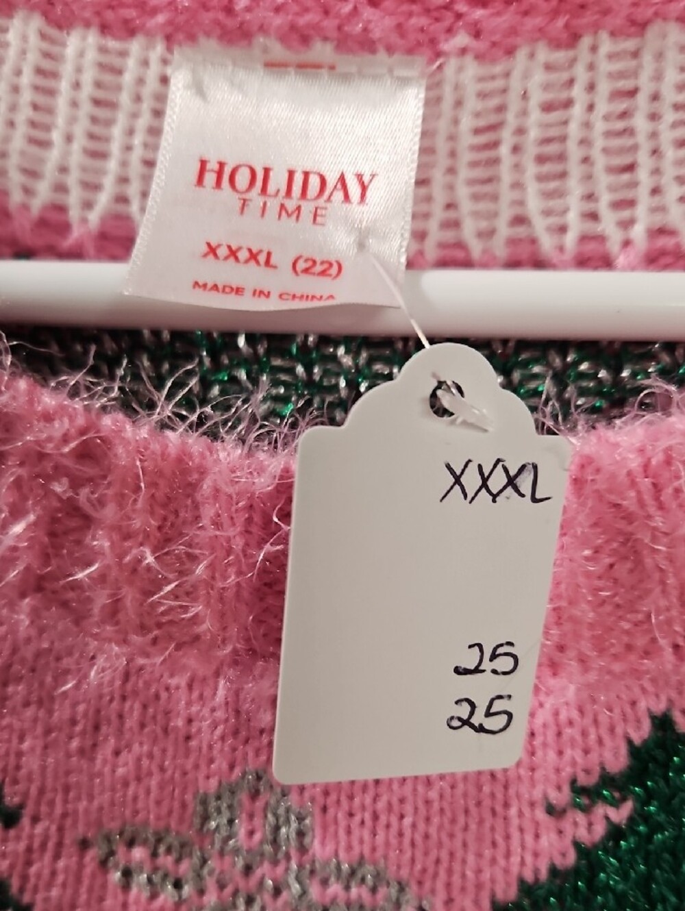 Holiday Time Green, Pink and Red Crewneck Sweater with Festive Dog Truck - Picture 3 of 4